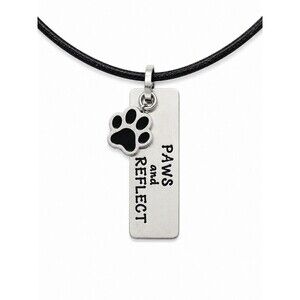 PAWS and REFLECT Stainless Steel Pendant Necklace Black Cord 18” Dog Paw Charm